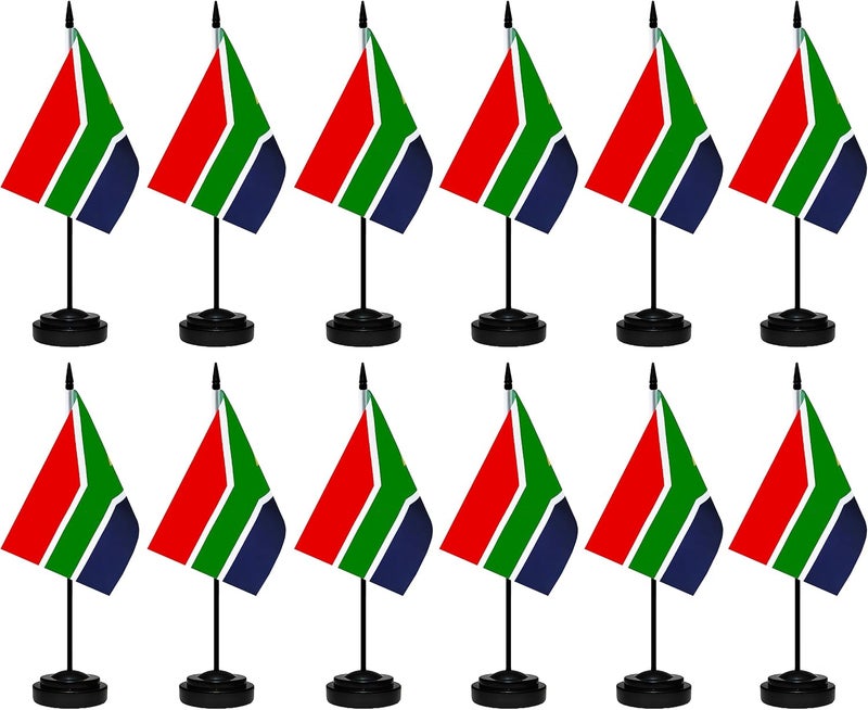tibijoy South Africa Flags South African Small Mini Desk Flags Set Small Mini South Africa Flags Table Flag with 13" Black Pole, Black Base and Spear Top, Miniature South African Deluxe Desktop Flag, Home - Image 1